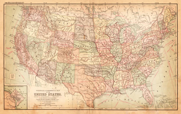 карта сша 1881 - montana map usa old stock illustrations