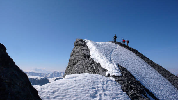 istock mountain guide and two clients arriving at  a high alpine summit 956101950
