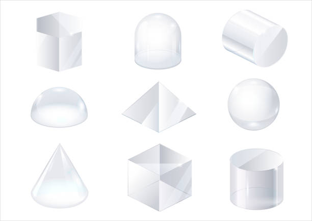 Set of transparent glass shapes Set of glass forms of a pyramid, a hemisphere and a cube. Vector graphics with transparency effect dome stock illustrations