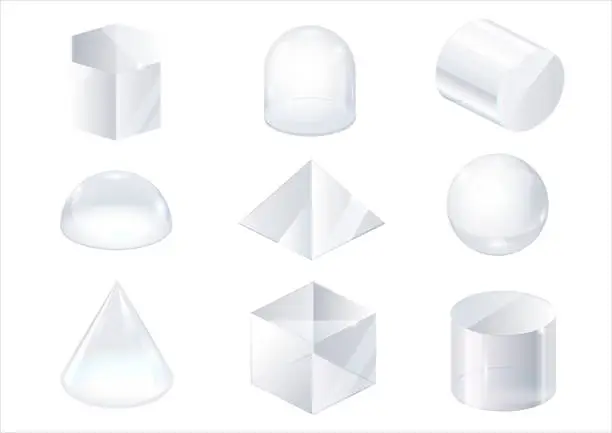 Vector illustration of Set of transparent glass shapes