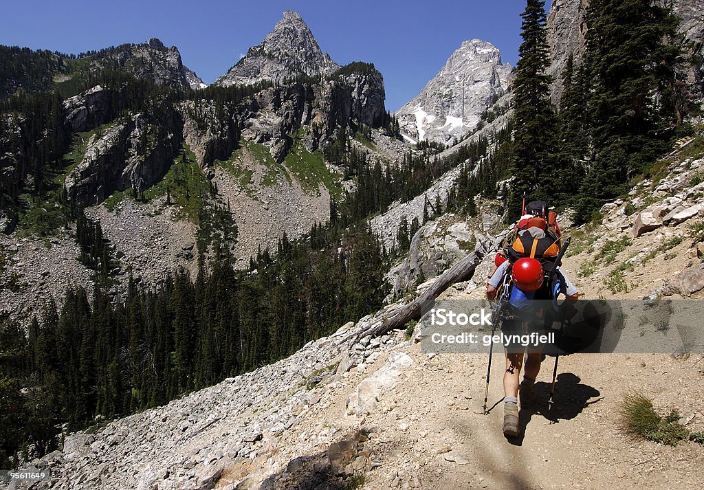 Hiking Trekking up to climb the Grand Teton Wyoming Wyoming Stock Photo