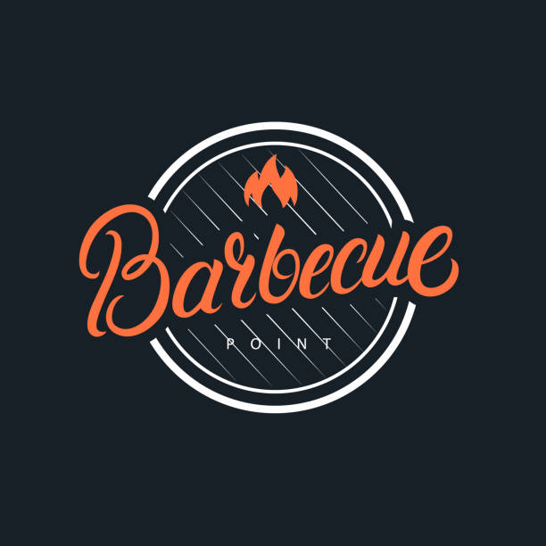 Barbecue hand written lettering logo Barbecue hand written lettering logo, label, badge, sign, emblem. Vintage retro style. Isolated on background. Vector illustration bbq logos stock illustrations