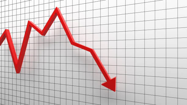 istock Failure, red arrow going down on white background in business concept. 3d illustration 956128284