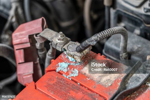 Corrosion Build Up On Car Battery Terminals Battery Terminals Corrode Visible In The Form Of White Powderterminal Corrosion Can Eventually Lead To An Open Electrical Connection Stock Photo - Download Image Now