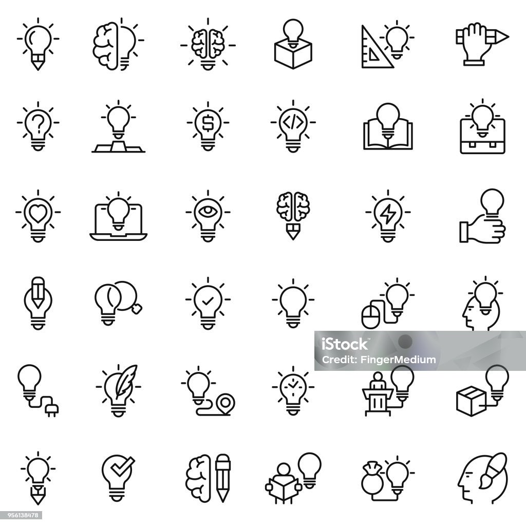 Conjunto de ícones criativos - Vetor de Lâmpada royalty-free