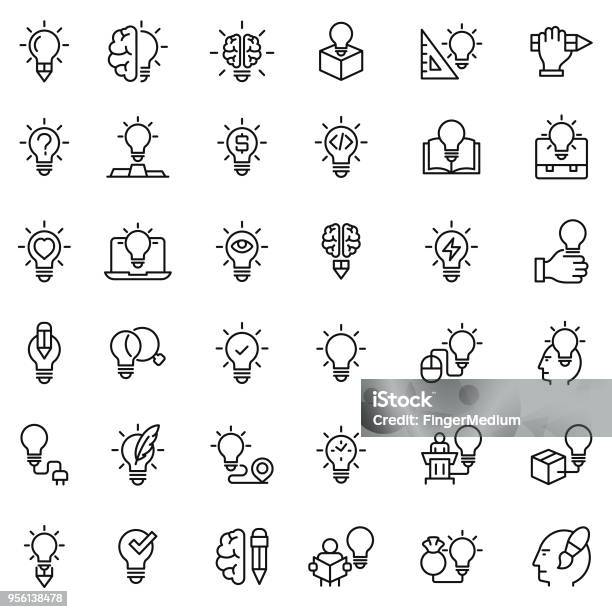Vetores de Conjunto De Ícones Criativos e mais imagens de Lâmpada - Lâmpada, Novas Ideias, Ideia