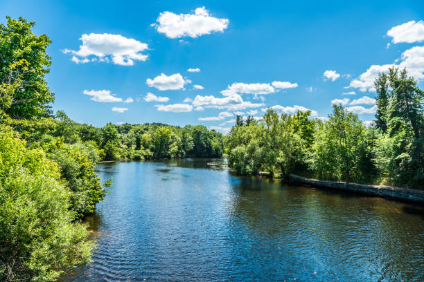 istock Landscape, blue-sky with light summer clouds, over a river 956141056