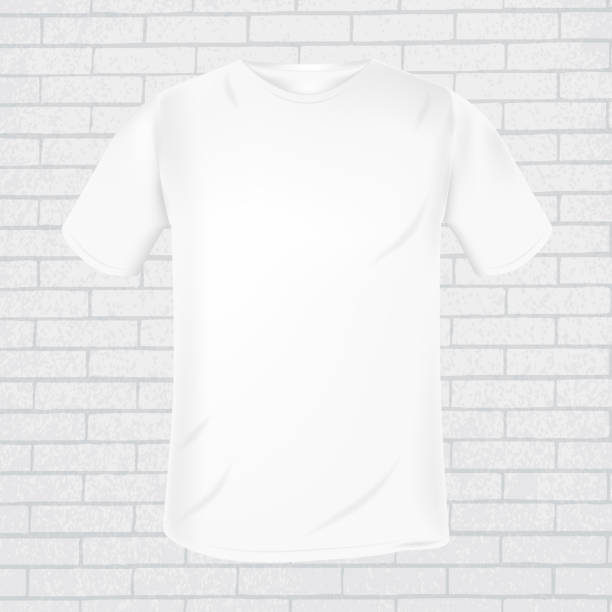 istock vector white t-shirt template on gray brick wall background. mocap for print and clothing design 956143528