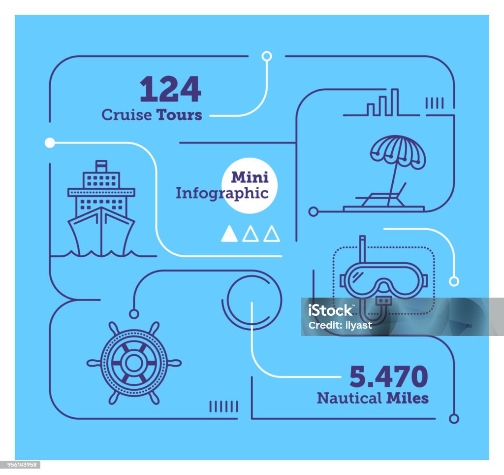 Cruise Mini Infographic Vector Infographic Line Design Elements for Cruise Travel Infographic stock vector