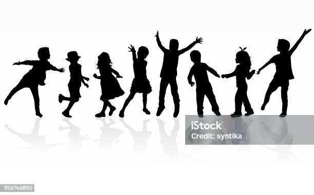 Dancing Children Silhouettes Stock Illustration - Download Image Now - Child, In Silhouette, Dancing