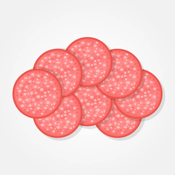 illustrations, cliparts, dessins animés et icônes de tranches de saucisse saucisson. illustration vectorielle. - pepperoni