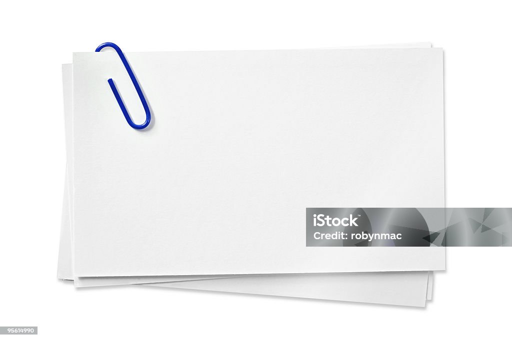 Blank Cards (with Path) Blank white cards with blue paperclip, isolated on white background.  Clipping path included.  Please see: Blank Stock Photo