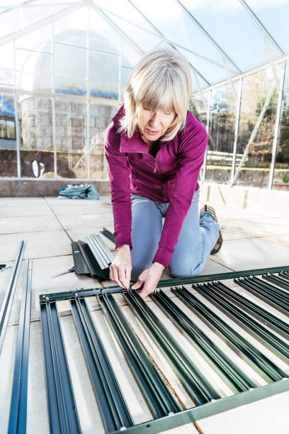istock Woman assembling staging for her greenhouse 956151826