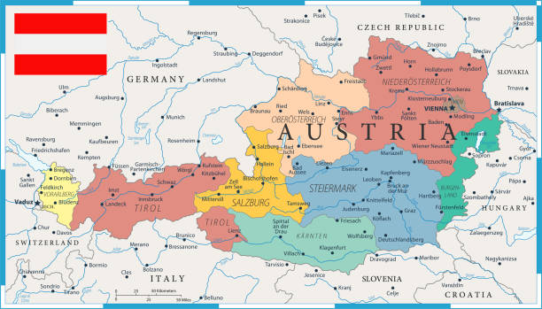 27 - Austria - Color1 10 Map of Austria - Vector illustration wiener neustadt stock illustrations