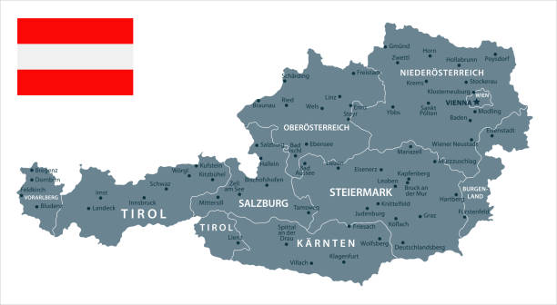 30 - Austria - Grayscale Isolated 10 Map of Austria - Vector illustration wiener neustadt stock illustrations