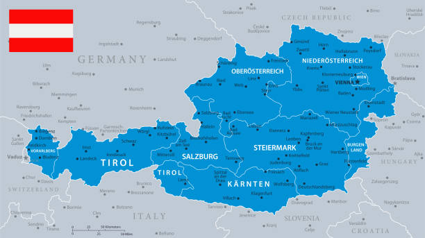 33 - Austria - Blue Gray 10 Map of Austria - Vector illustration tyrol state austria stock illustrations