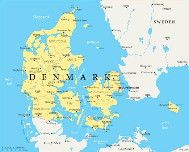 Map of Denmark - Vector Map of Denmark - Vector illustration aalborg stock illustrations