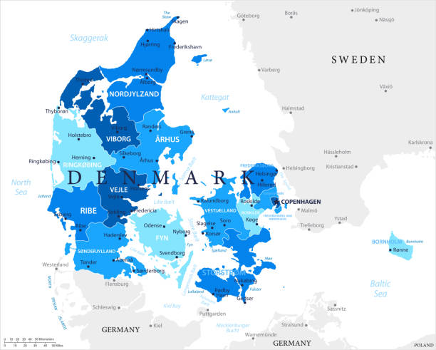 03 - Denmark - Blue Spot 10 Map of Denmark - Vector illustration aalborg stock illustrations