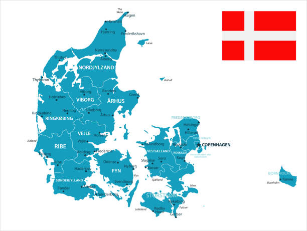 11 - Denmark - Murena Isolated 10 Map of Denmark - Vector illustration aalborg stock illustrations