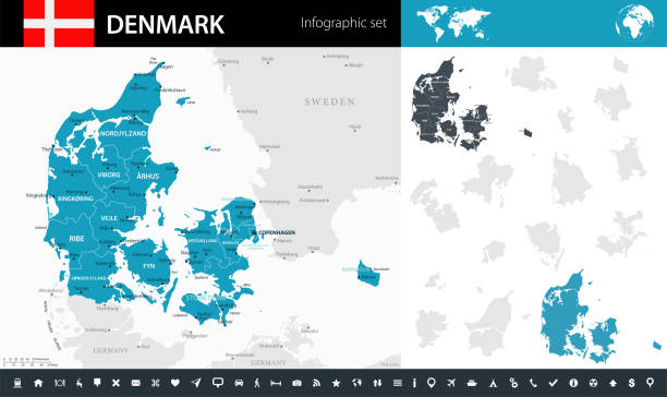 09 - Denmark - Murena Infographic Short 10 Map of Denmark - Infographic Vector illustration aalborg stock illustrations