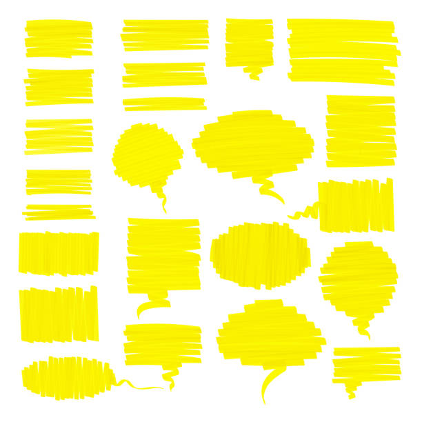scribbled реалистичные маркер перо речи пузыри - highlighter felt tip pen yellow pen stock illustrations