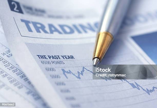 Stocks Graph And Pen Stock Photo - Download Image Now - Analyzing, Ballpoint Pen, Blue