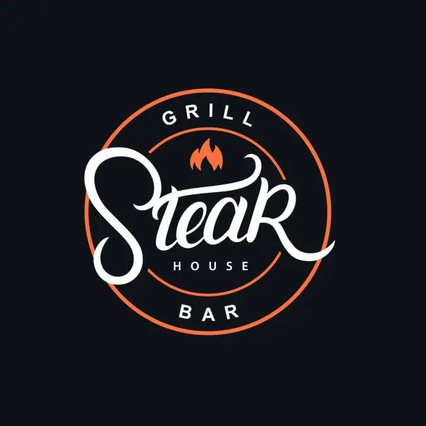 Vector illustration of Steak house hand written lettering logo