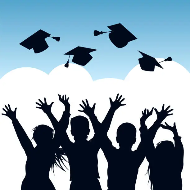 Vector illustration of Graduation celebration silhouettes