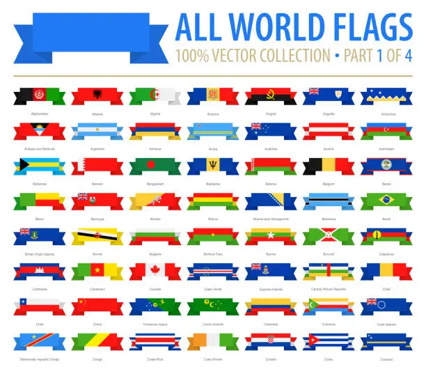 Vector illustration of World Flags - Vector Ribbon Flat Icons - Part 1 of 4