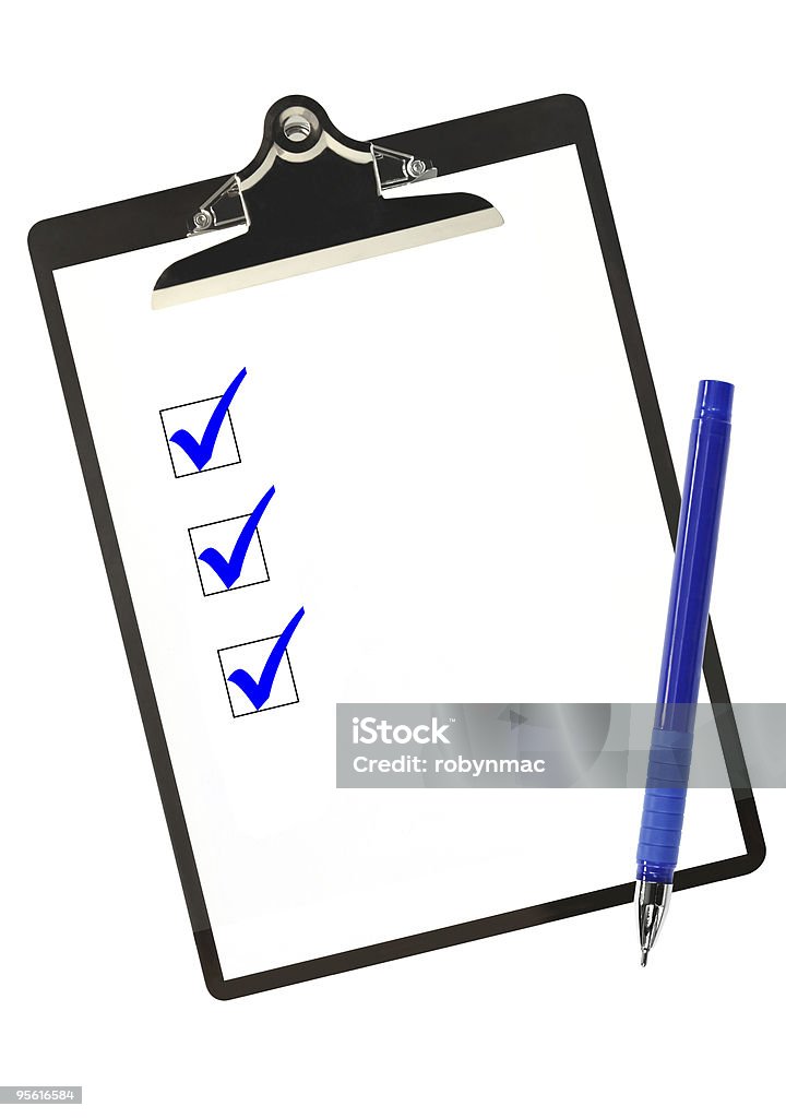 Checkliste in Blau - Lizenzfrei Häkchen - Schriftsymbol Stock-Foto