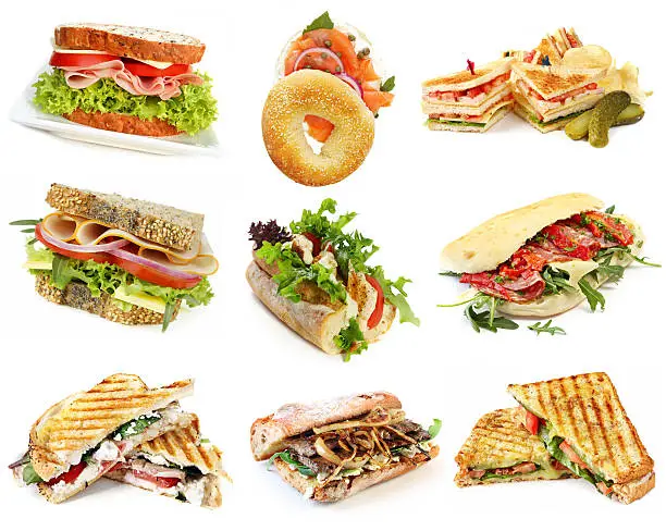 Assorted sandwiches, isolated on white.  Please see also: