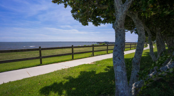 Walking path at Sunset Point, a public park in Mandeville, Louisiana
