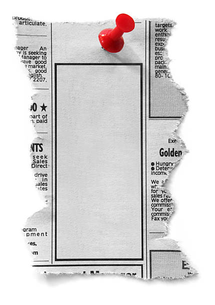 Blank newspaper classified ad, ready for your message.  Fastened with red push pin.  Please see: