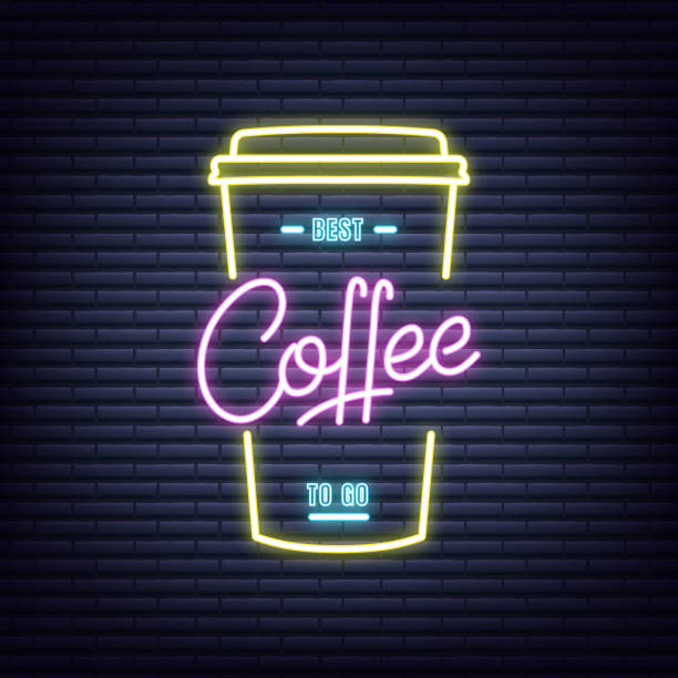 istock Coffee. Coffee neon sign. Neon glowing signboard banner design 956170712