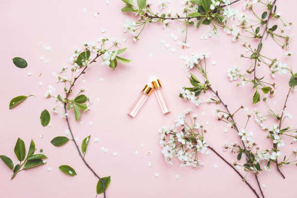 istock Two bottles of perfume with apricot blossom 956177274