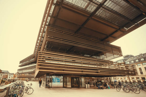 Ghent, Belgium - March 30, 2018: Architectural structure of the new public library, designed by Coussee and Goris, named De Krook on March 30, 2018. Ghent is capital city of the East Flanders province