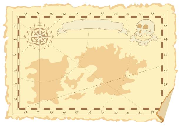오래 된 바다 지도의 템플릿입니다. 벡터 일러스트입니다. - old map diary travel stock illustrations