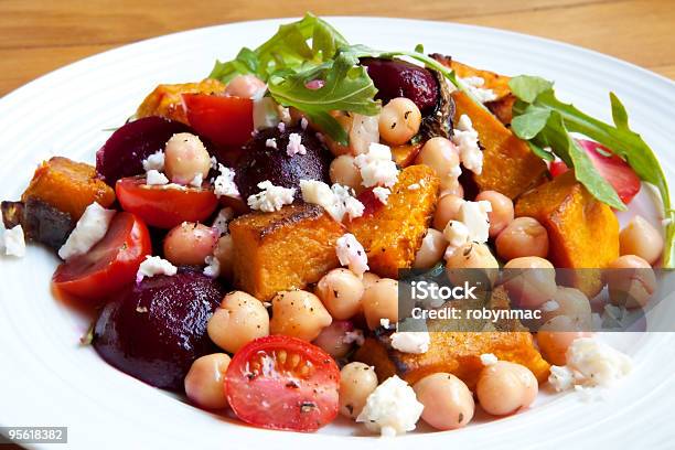 Salad With Chickpeas And Vegetables Stock Photo - Download Image Now - Arugula, Beet, Cheese