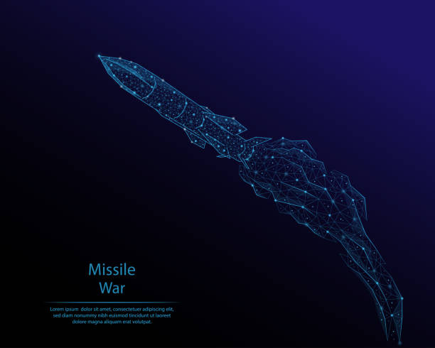 ilustrações de stock, clip art, desenhos animados e ícones de abstract image of flying rocket in the form of a constellation. consisting of lines and dots. low poly vector. - nuclear weapons
