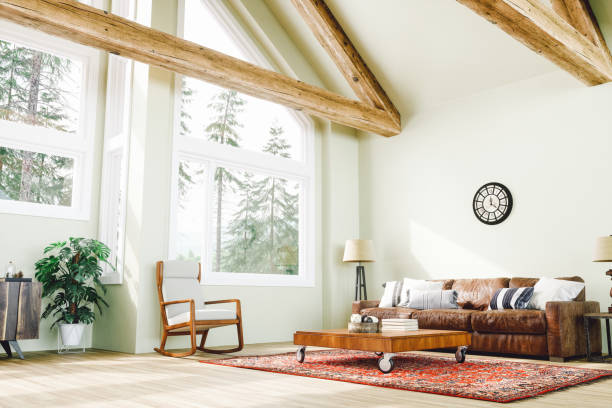 istock Rustic Style Large Living Room With Forest View 956204728