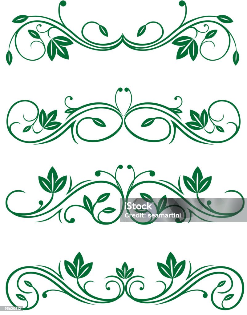 Elementos florais Vintage - Royalty-free Cor verde arte vetorial