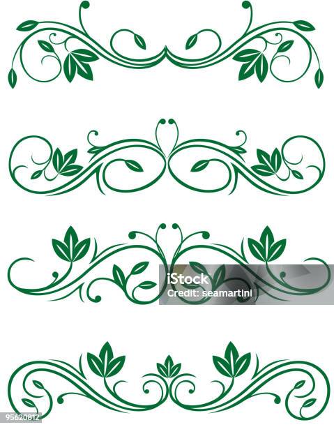Elementos Florais Vintage - Arte vetorial de stock e mais imagens de Cor verde - Cor verde, Crescimento, Design