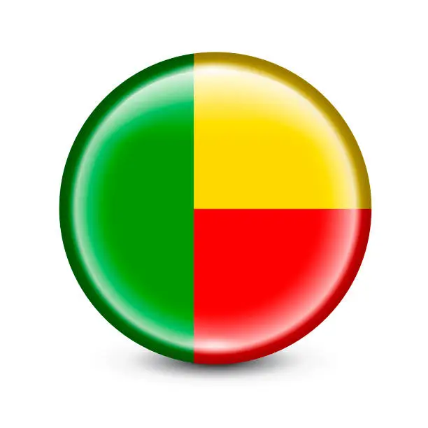 Vector illustration of Benin Flag Round Button. Vector Illustration