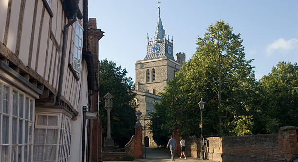 View of the spire of St Mary's church stock photo