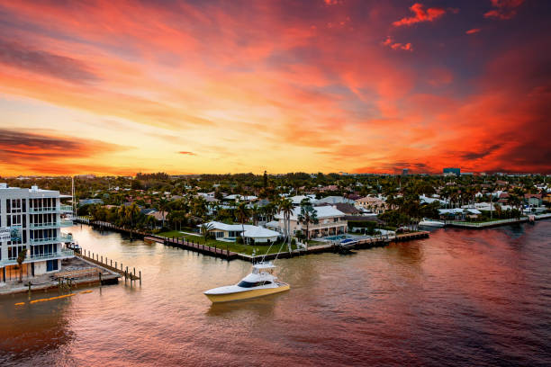 Boat up Blue Intracoastal stock photo