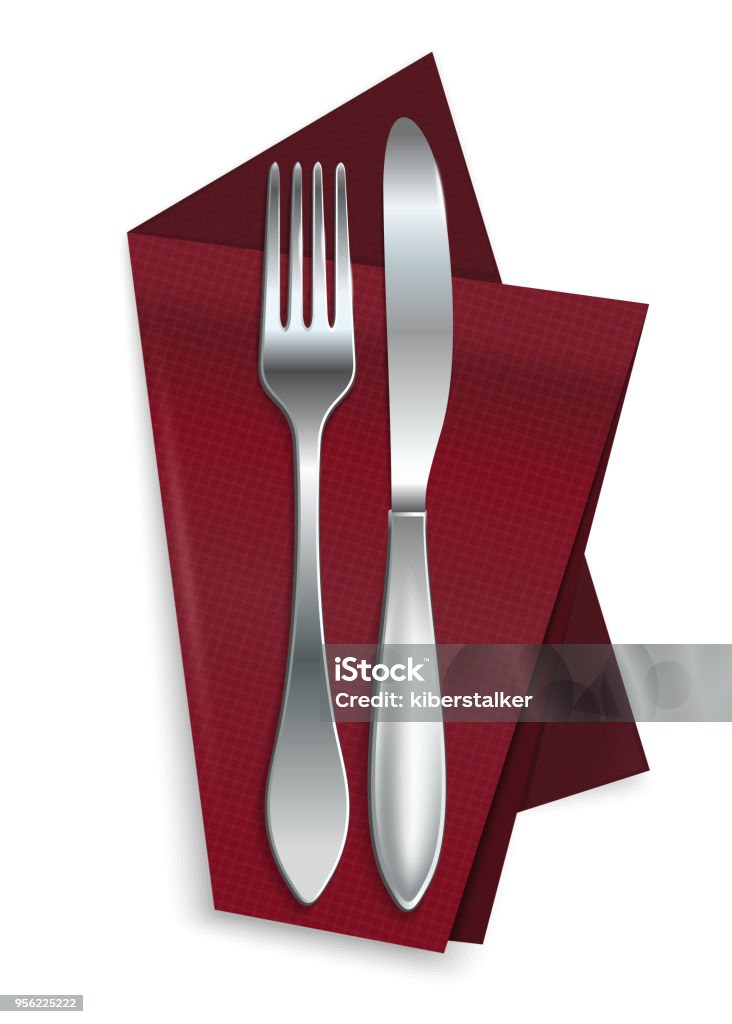 Knife With Fork On A Red Napkin Stock Illustration - Download Image Now -  Napkin, Fork, Place Setting - iStock