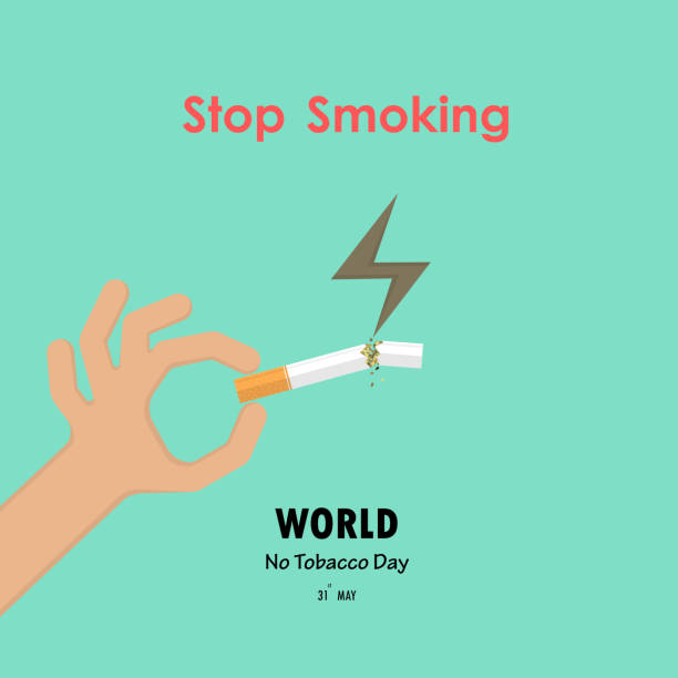 ilustrações de stock, clip art, desenhos animados e ícones de human hands and broken cigarette icon with quit tobacco vector   design template.may 31st world no tobacco day.no smoking day.no tobacco day awareness idea campaign - toxic substance smoke abstract green