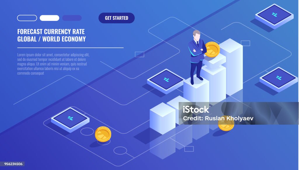 Forecast currency rate, businessman stay on graphic chart, business diagram, investment in modern technology, money management aacounting isometric vector technology Forecast currency rate, businessman stay on graphic chart, business diagram, investment in modern technology, money management accounting isometric vector technology Accountancy stock vector