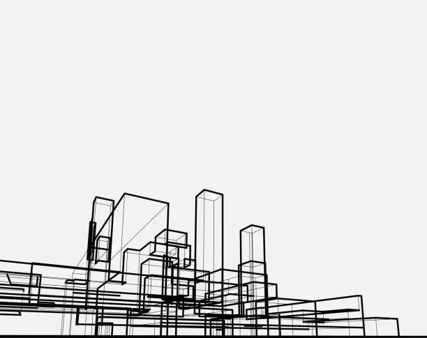 Vector illustration of line style city architecture structure