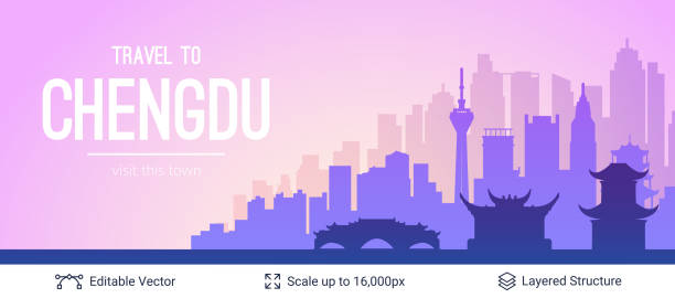 chengdu berühmten china-stadt-landschaft. - chengdu stock-grafiken, -clipart, -cartoons und -symbole